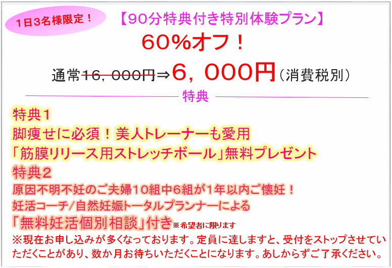 １日３名様限定！９０分特典付き特別体験プラン